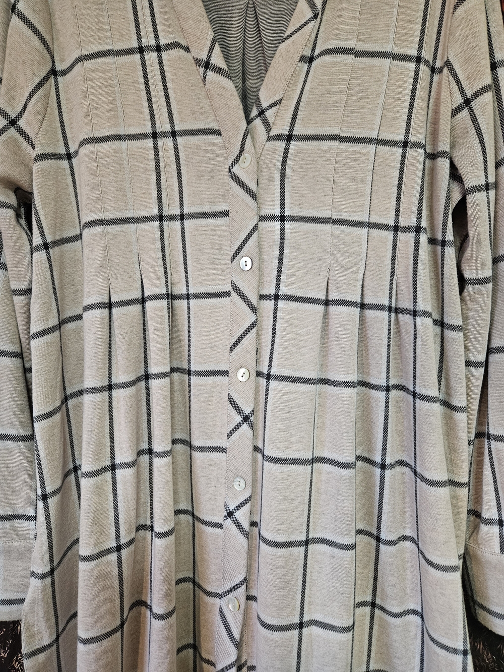 Soft Surroundings Tan And Gray Striped Plaid Tunic - Picture 2 of 7